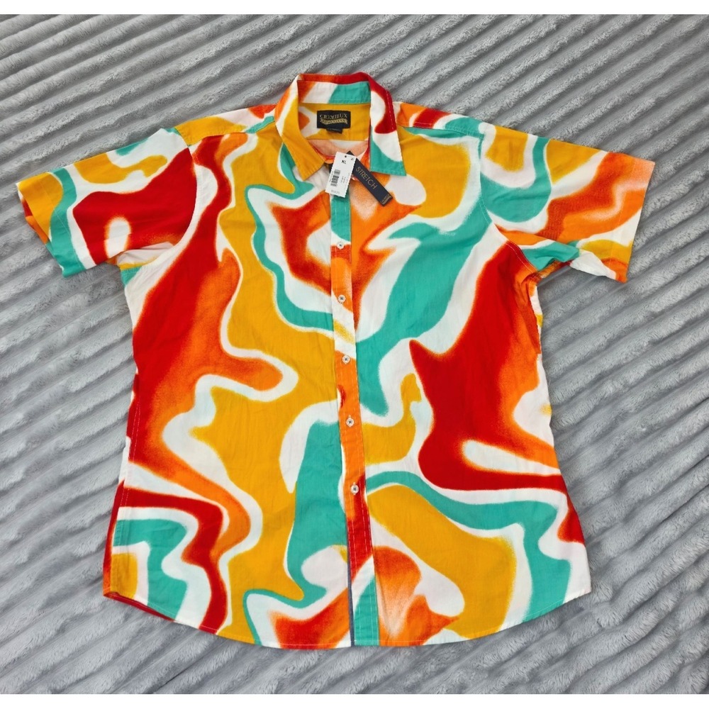 Cremieux Premium Denim Mens XL Short Sleeve Button Down Shirt Abstract Swirl New